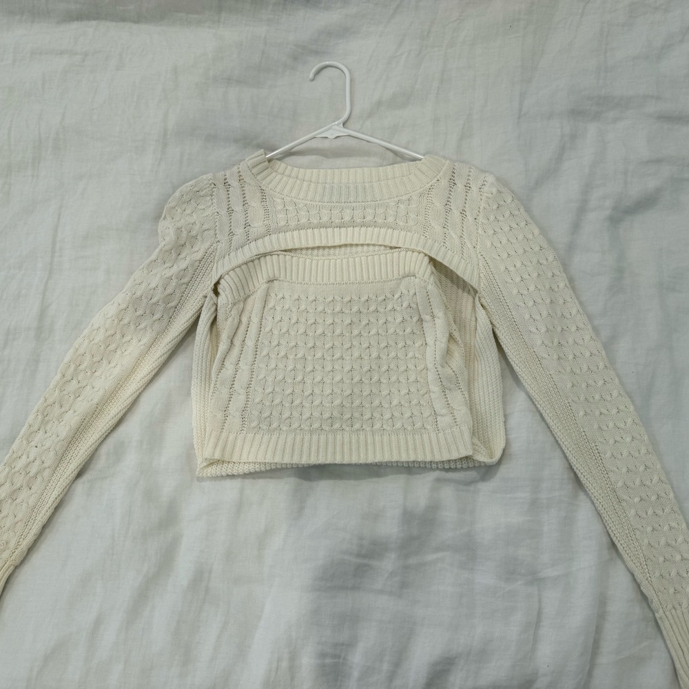 Central Park West- Cream Cable Knit Women's Sweater with connecting tank top